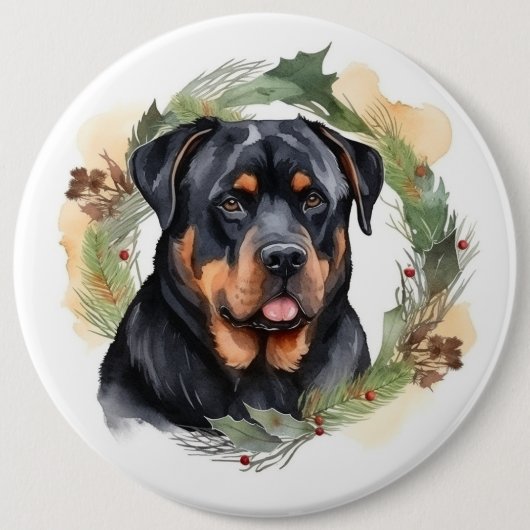 Badge Rond 15,2 Cm Rottweiler Christmas Wreath Festive Pup (Devant)