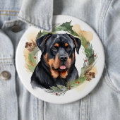 Badge Rond 15,2 Cm Rottweiler Christmas Wreath Festive Pup (En situation)