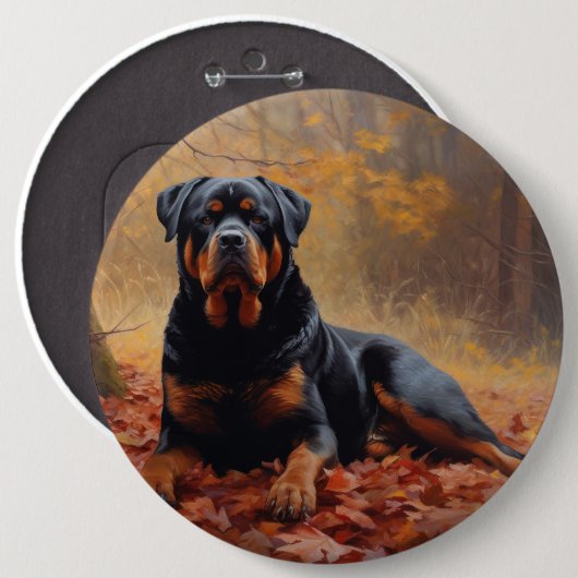 Badge Rond 15,2 Cm Rottweiler dans les feuilles d'automne automne aut (Devant & derrière)