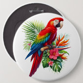 Badge Rond 15,2 Cm Rouge macaw tropical floral (Devant & derrière)