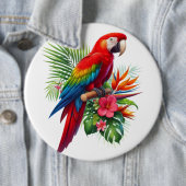 Badge Rond 15,2 Cm Rouge macaw tropical floral (En situation)
