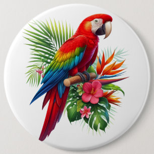 Badge Rond 15,2 Cm Rouge macaw tropical floral