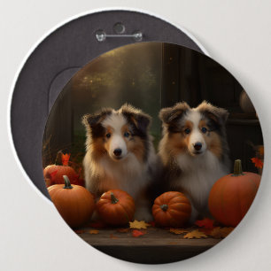 Badge Rond 15,2 Cm Rough Collie chiot Automne Délice Citrouille