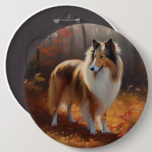 Badge Rond 15,2 Cm Rough Collie dans l'automne Leaves automne Inspire (Devant & derrière)