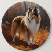 Badge Rond 15,2 Cm Rough Collie dans l'automne Leaves automne Inspire (Devant)