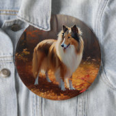 Badge Rond 15,2 Cm Rough Collie dans l'automne Leaves automne Inspire (En situation)