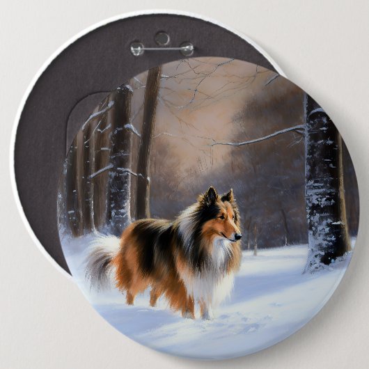 Badge Rond 15,2 Cm Rough Collie Laisser Neige Noël (Devant & derrière)