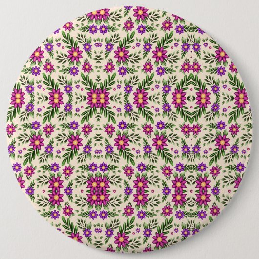 Badge Rond 15,2 Cm Round floral pattern with intricate purple  (Devant)