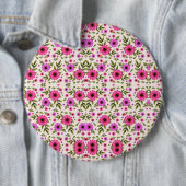 Badge Rond 15,2 Cm Round wall clock with a vibrant floral design (En situation)
