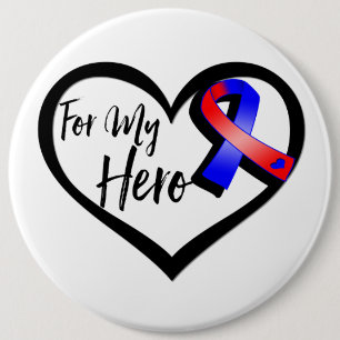 Badge Rond 15,2 Cm Ruban rouge et bleu de conscience pour mon héros