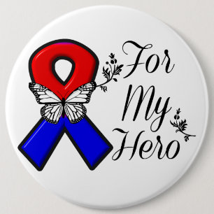 Badge Rond 15,2 Cm Ruban rouge et bleu pour mon héros