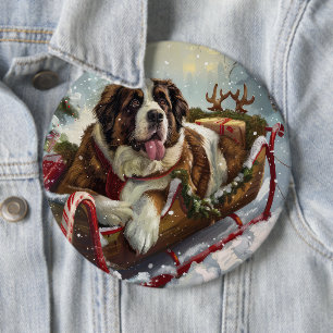 Badge Rond 15,2 Cm Saint Bernard Chien Festif de Noël
