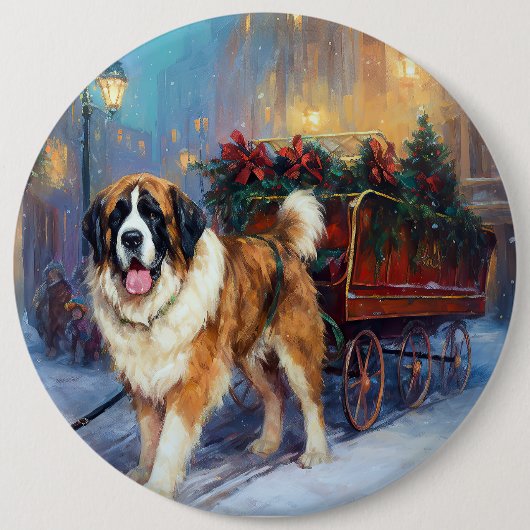 Badge Rond 15,2 Cm Saint Bernard Christmas Festive (Devant)