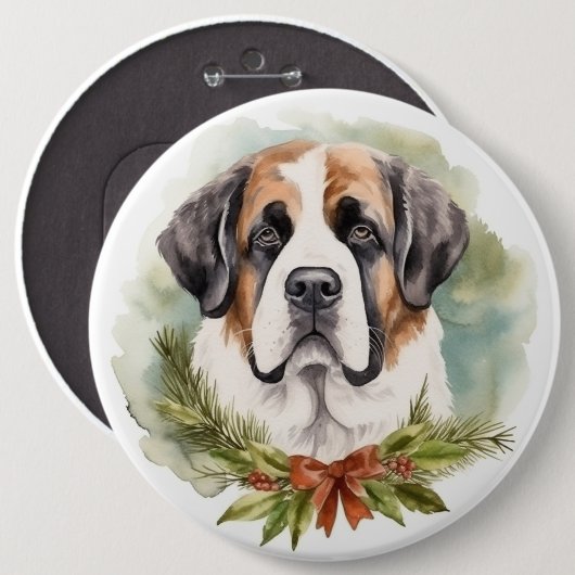 Badge Rond 15,2 Cm Saint Bernard Christmas Wreath Festive Pup (Devant & derrière)
