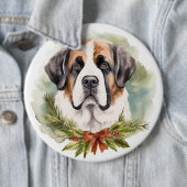 Badge Rond 15,2 Cm Saint Bernard Christmas Wreath Festive Pup (En situation)