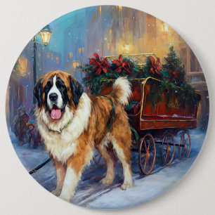 Badge Rond 15,2 Cm Saint-Bernard période de fêtes de Noël