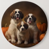 Badge Rond 15,2 Cm Saint Bernard Puppy Automne Citrouille (Devant)
