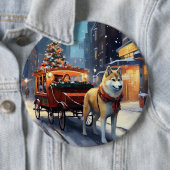 Badge Rond 15,2 Cm Saison de Noël Akita (En situation)