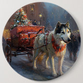 Badge Rond 15,2 Cm Saison de Noël du Malamute de l'Alaska (Devant)