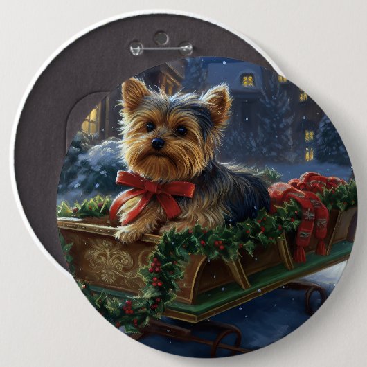 Badge Rond 15,2 Cm Saison de Noël du Yorkshire Terrier (Devant & derrière)