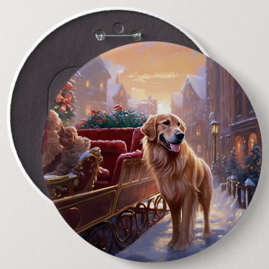 Badge Rond 15,2 Cm Saison de Noël Golden Retriever (Devant & derrière)