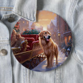 Badge Rond 15,2 Cm Saison de Noël Golden Retriever (En situation)