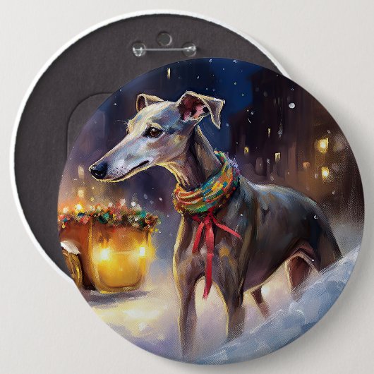 Badge Rond 15,2 Cm Saison de Noël Greyhound (Devant & derrière)
