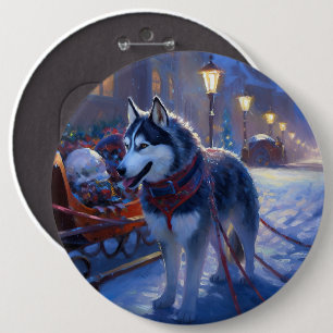 Badge Rond 15,2 Cm Saison de Noël Sibérienne Husky