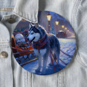 Badge Rond 15,2 Cm Saison de Noël Sibérienne Husky (En situation)