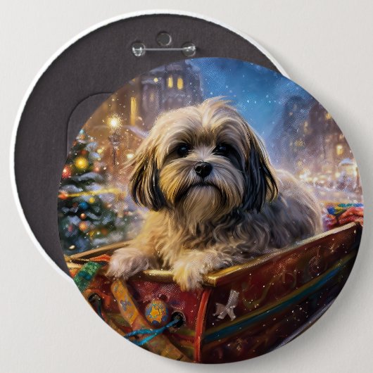 Badge Rond 15,2 Cm Saison Festive de Noël de Lhasa Apso (Devant & derrière)