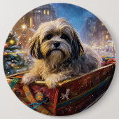 Badge Rond 15,2 Cm Saison Festive de Noël de Lhasa Apso (Devant)