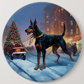 Badge Rond 15,2 Cm Saison Festive de Noël Doberman (Devant)