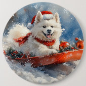 Badge Rond 15,2 Cm Samoyé Chien dans la boue Laisser il neige Noël (Devant)