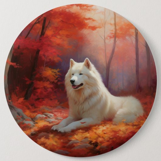Badge Rond 15,2 Cm Samoyé en automne Leaves Fall Inspire (Devant)