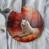Badge Rond 15,2 Cm Samoyé en automne Leaves Fall Inspire (En situation)