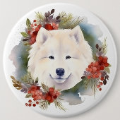 Badge Rond 15,2 Cm Samoyed Christmas Wreath Festive Pup (Devant)