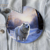 Badge Rond 15,2 Cm Samoyed Let It Snow Christmas (En situation)