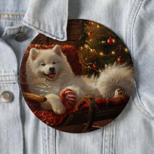 Badge Rond 15,2 Cm Samoyède Chien Fête de Noël