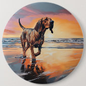 Badge Rond 15,2 Cm Sandy Paws Bloodhound Dog on Beach Sunset (Devant)