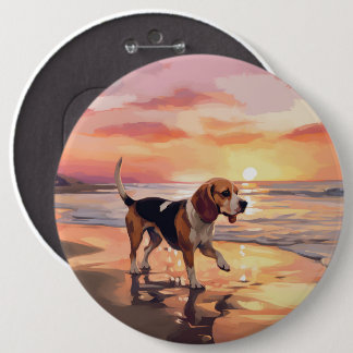 Badge Rond 15,2 Cm Sandy Paws Chien Beagle sur le coucher du soleil d