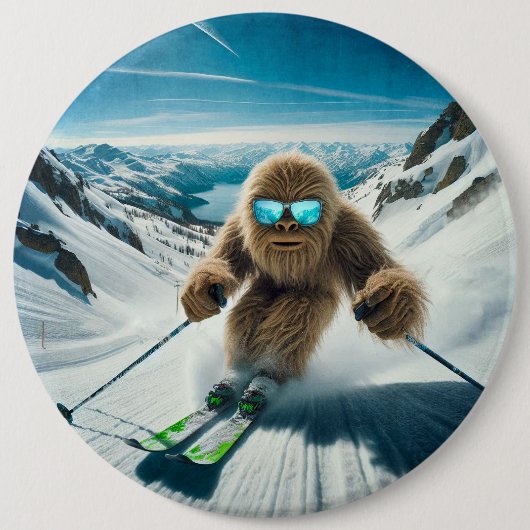 Badge Rond 15,2 Cm Sasquatch le skieur (Devant)
