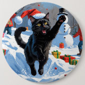 Badge Rond 15,2 Cm Scène de fête de Noël de chat noir (Devant)