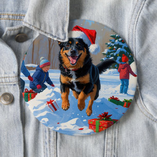 Badge Rond 15,2 Cm Scène de neige festive de Noël avec Malinois Belge
