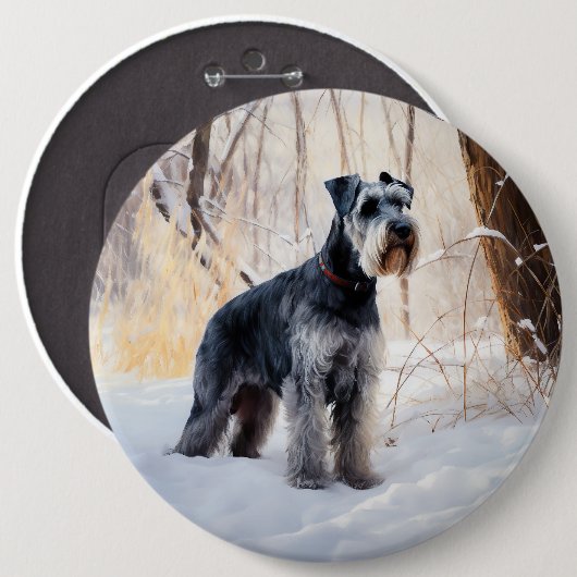Badge Rond 15,2 Cm Schnauzer Laisser neiger Noël (Devant & derrière)