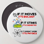 BADGE ROND 15,2 CM SCIENCE BIOLOGY CHIMIISTRY PHYSICS (Devant & derrière)
