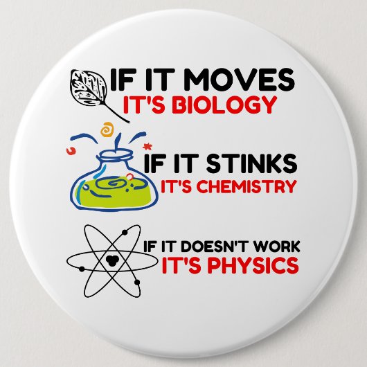 BADGE ROND 15,2 CM SCIENCE BIOLOGY CHIMIISTRY PHYSICS (Devant)