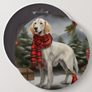 Badge Rond 15,2 Cm Setter Anglais Chien dans la neige Noël