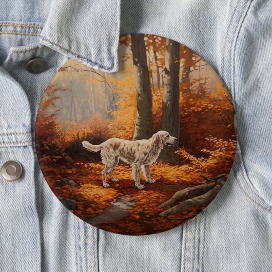Badge Rond 15,2 Cm Setter anglais en automne Leaves Fall Inspire (En situation)