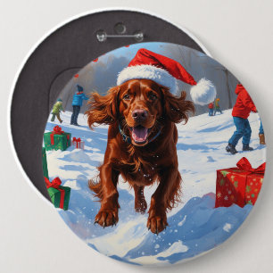 Badge Rond 15,2 Cm Setter Rouge Irlandais Courant dans la Neige avec 