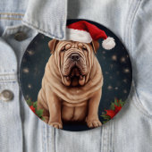 Badge Rond 15,2 Cm Shar Pei Chien dans Noël de neige (En situation)